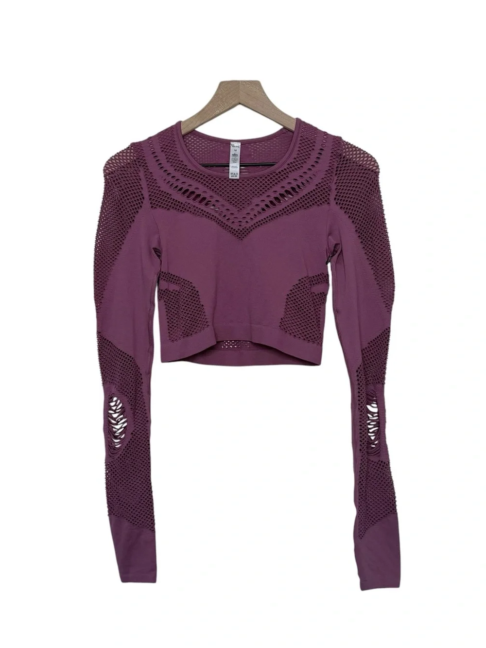 Alo Yoga Siren Medium Cropped Long Sleeve Cut Out Top Gym Workout